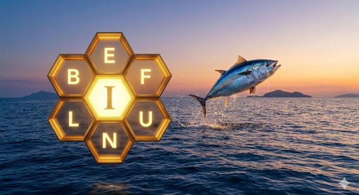 Illustration of the NYT Spelling Bee honeycomb grid for December 18, 2025, with the letter I in the center and B, E, F, L, N, U surrounding it.