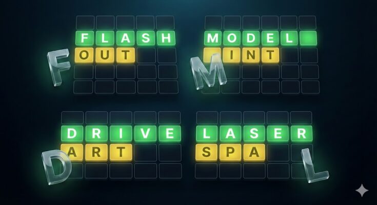 Illustration of the Quordle 4-grid layout for December 22, 2025, with a festive theme hinting at the Daily and Chill answers.