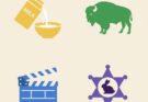 Illustration of the NYT Connections grid for Jan 26, featuring icons for a Badge, a Cow, a Film Reel, and a Milk carton representing the puzzle themes.